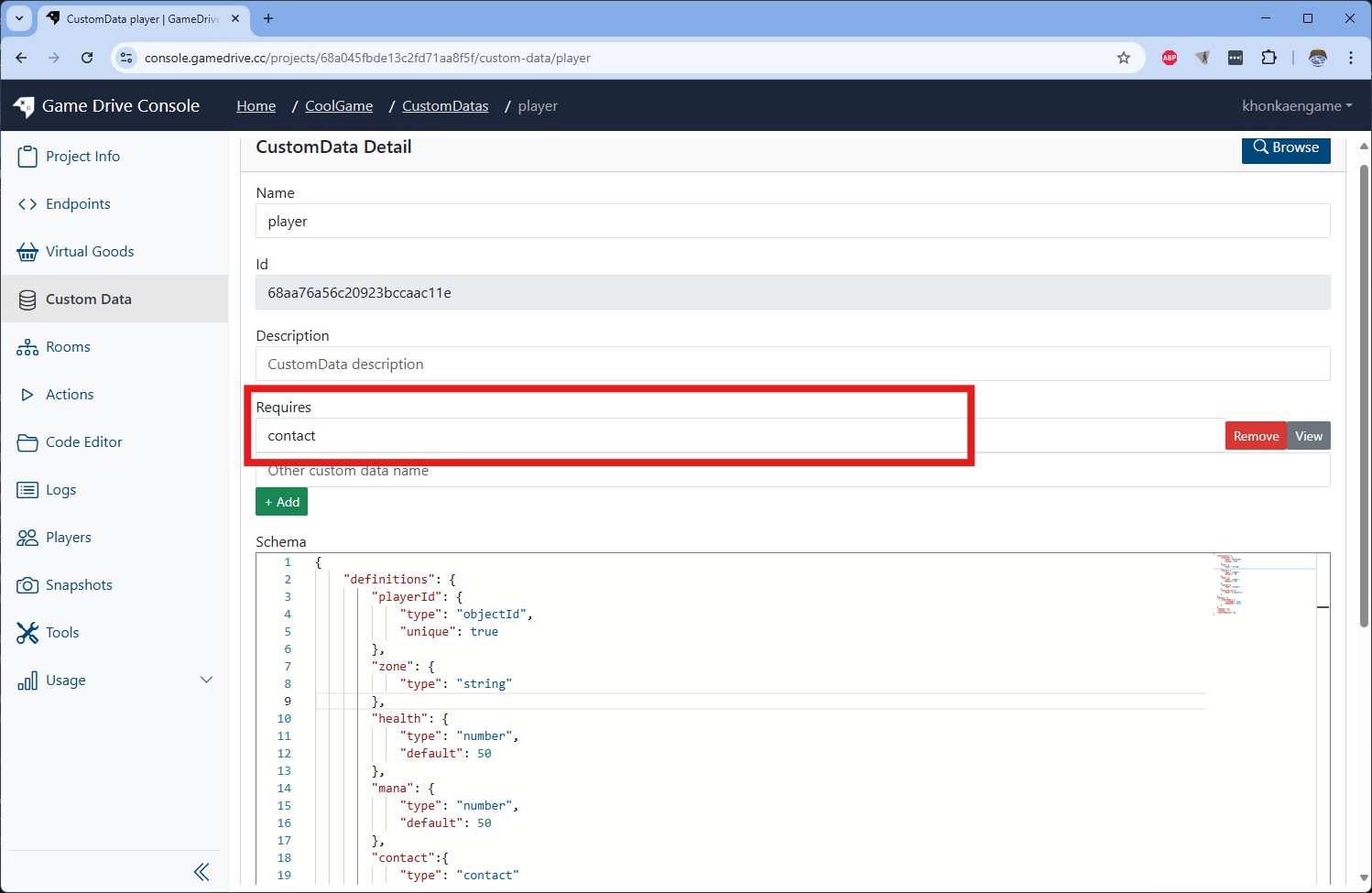 Add Requires Custom Data