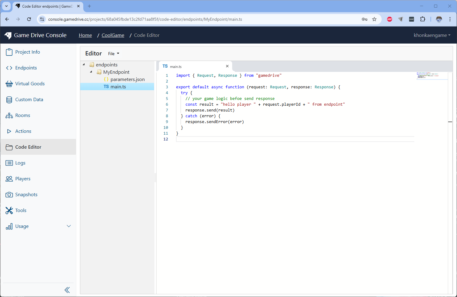 Endpoint Code editor