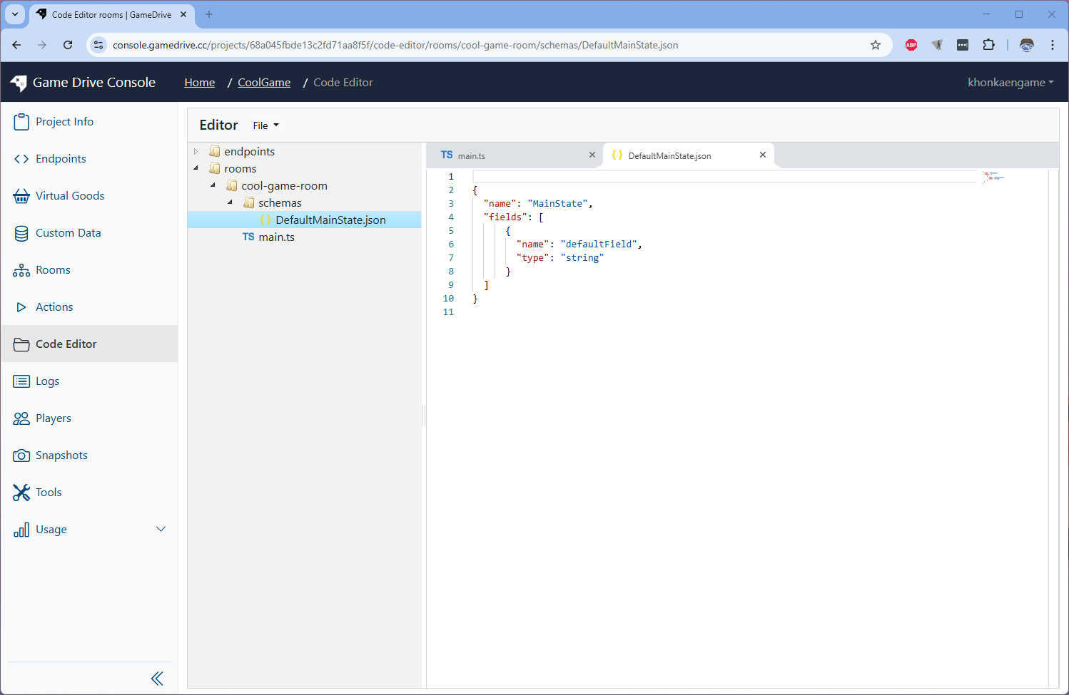 DefaultMainState on Code Editor