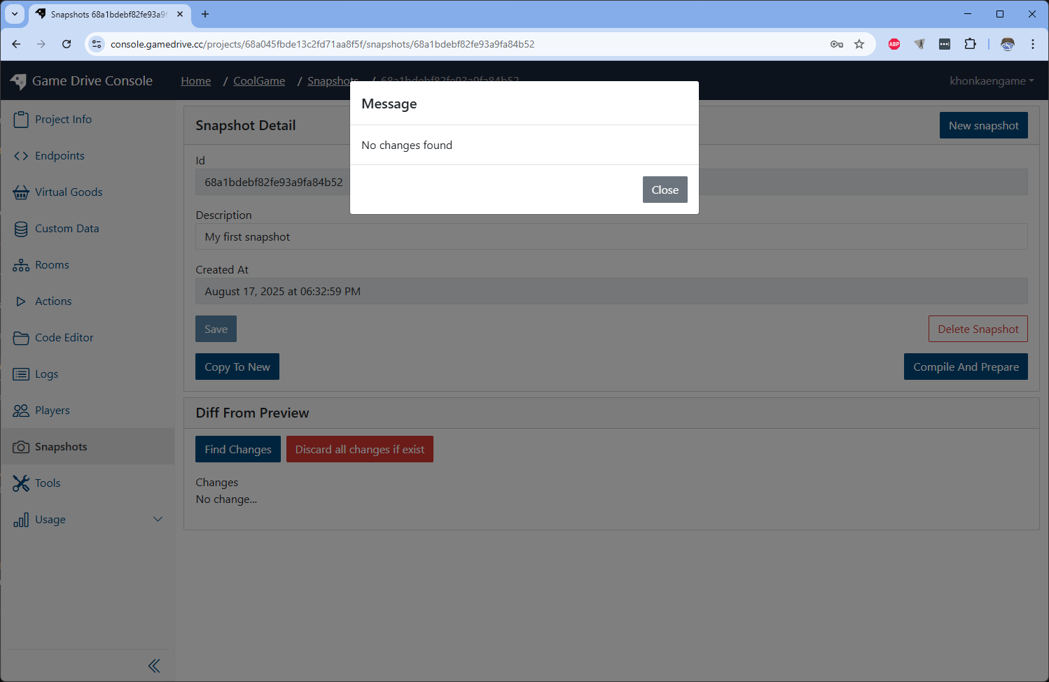 Snapshot Detail No Changes