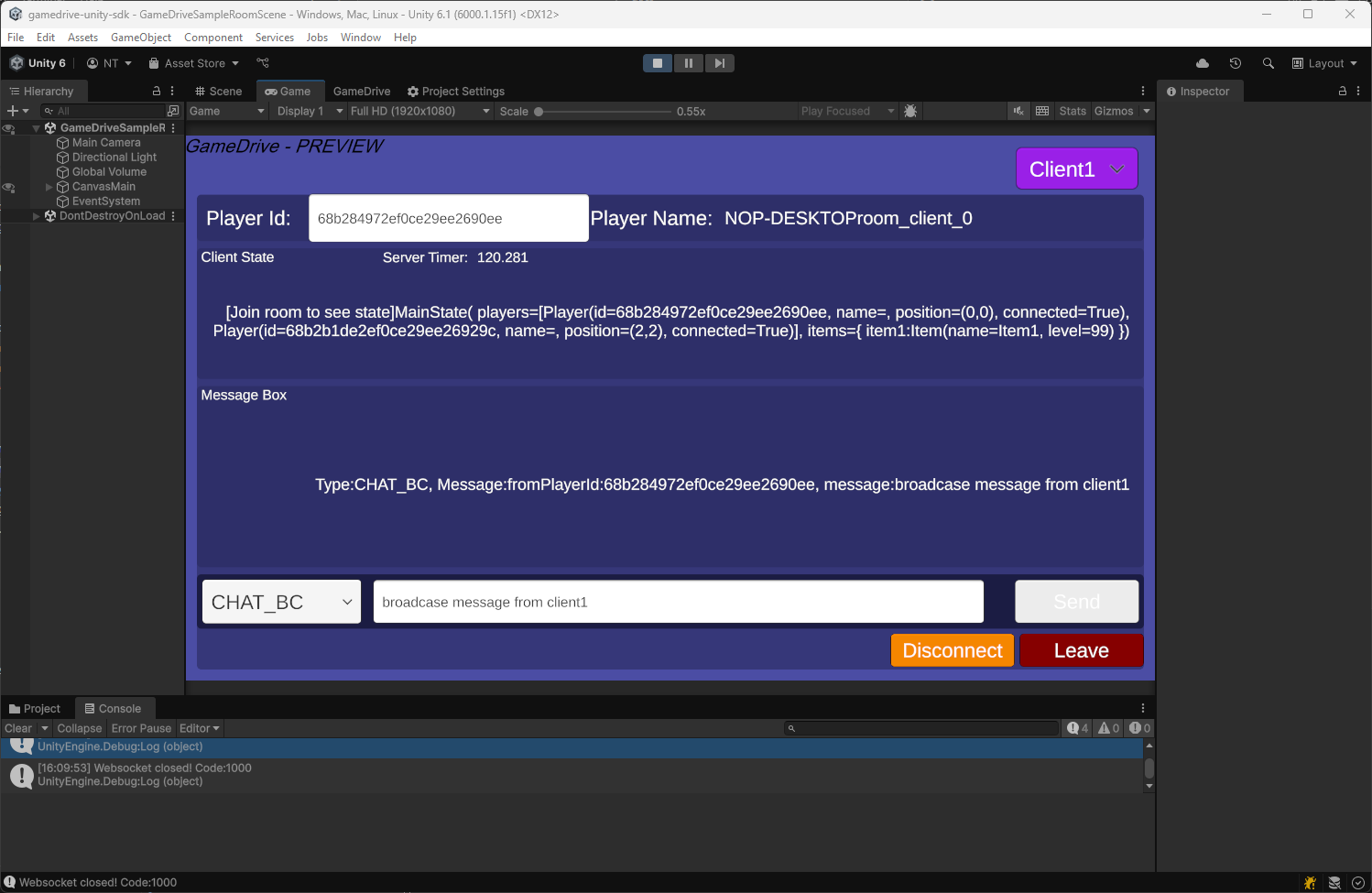 Client 1 Send Broadcase message