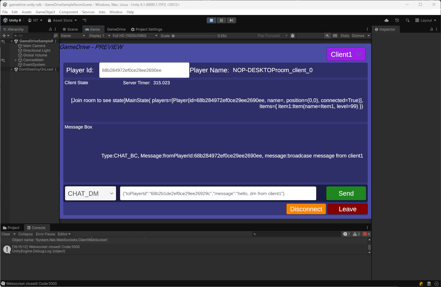 Client1 see client2 leave